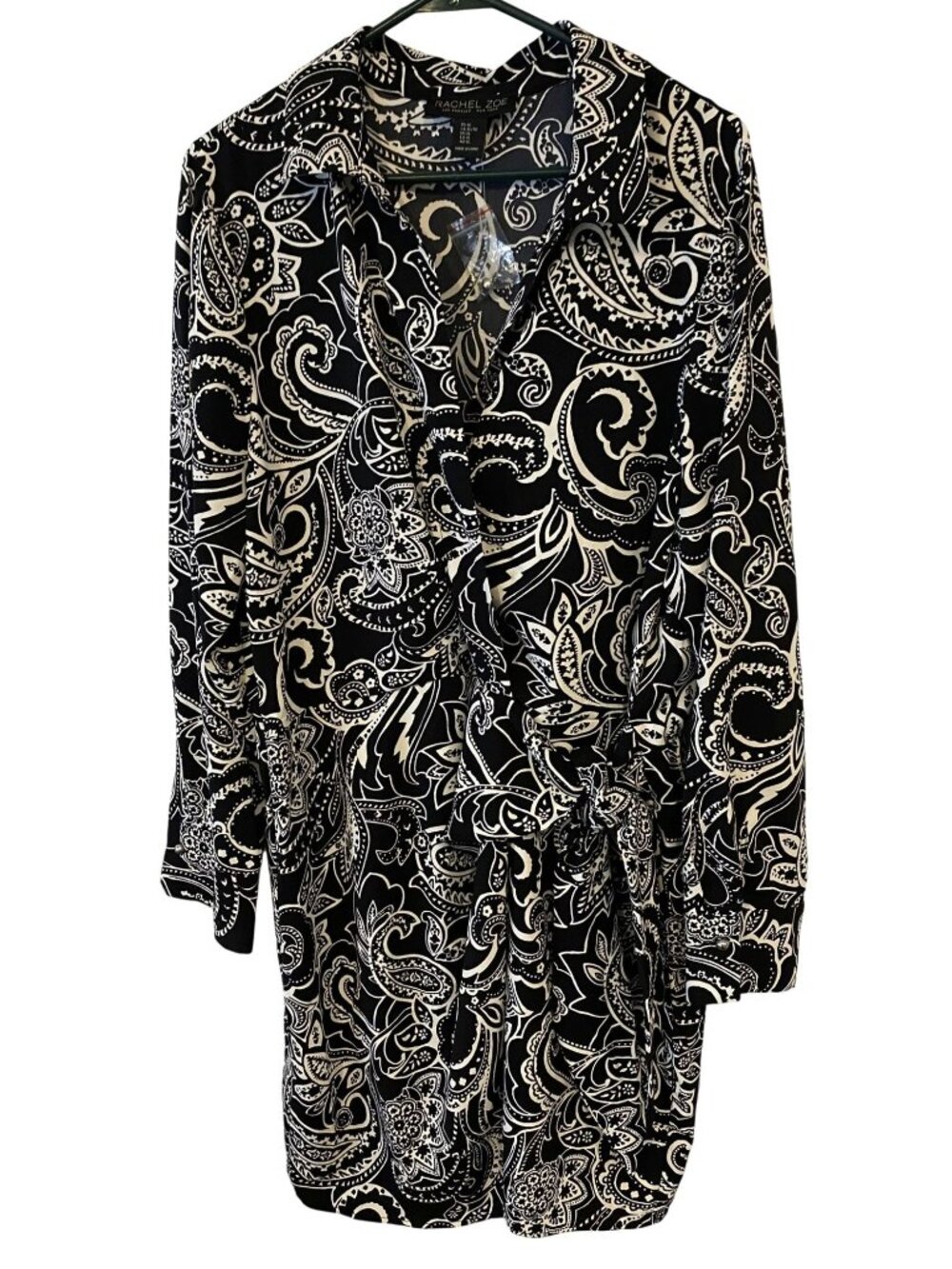Rachel Zoe Womens XL Black White Paisley Wrap Dress Tie Waist Whimsigoth